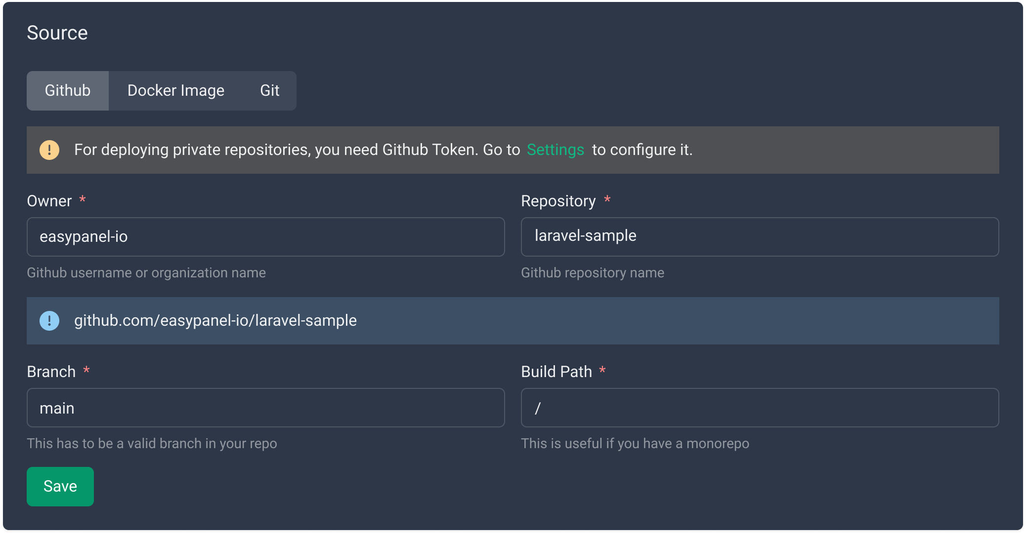 Set git source